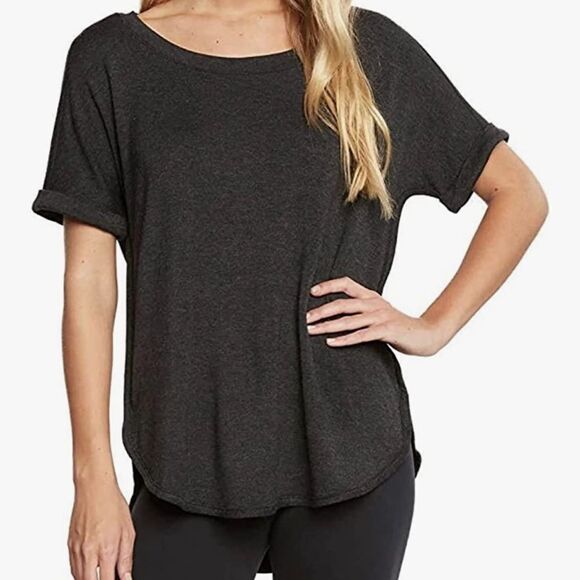 Matty M Womens T-Shirt Roll Cuff Top. Short Sleeve. Charcoal. Size Small. - Picture 1 of 8